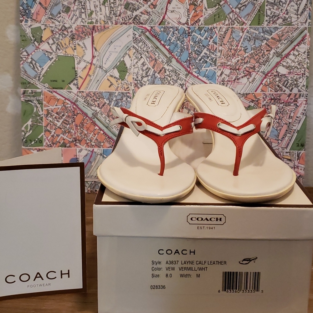 Coach red/white kitten heel sandal